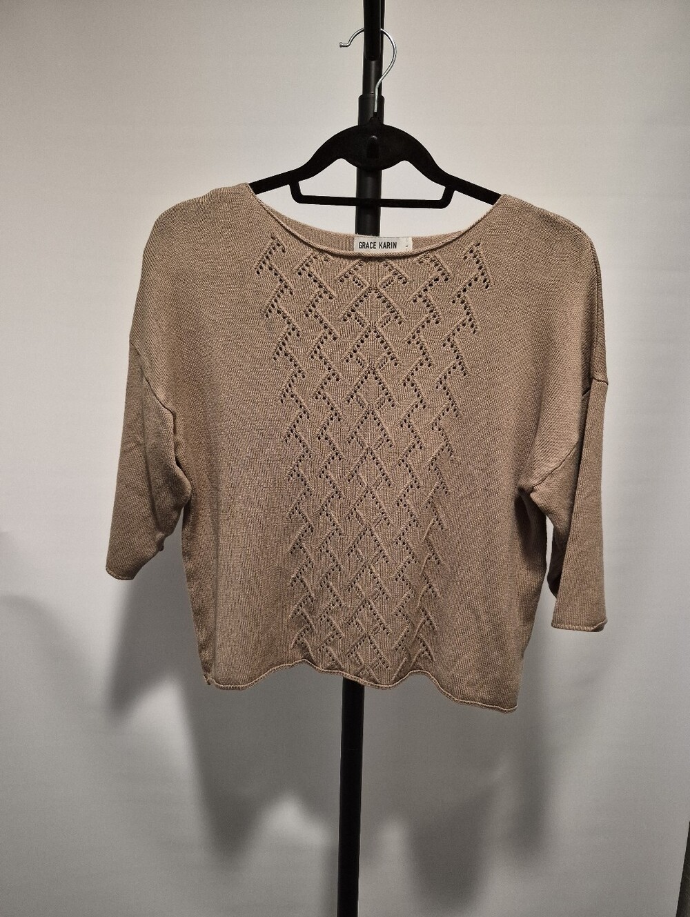 Grace Karin Boat Neck 3/4 Sleeve Lightweight Sweater, Khaki, Large, NWOT - Picture 1 of 5